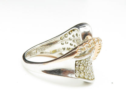 925 Sterling Silver  White Topaz Two Tone Split Swirl Band Ring Sz 6  RG12571