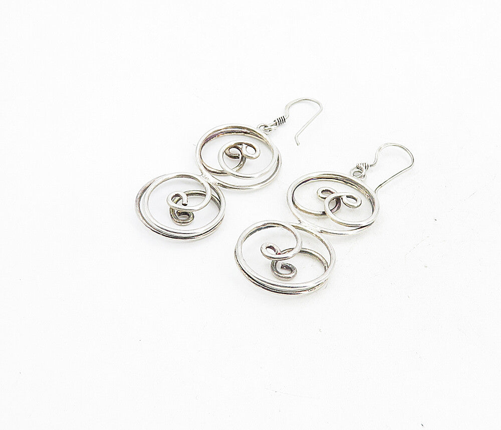 925 Sterling Silver  Vintage Shiny Open Spiral Swirl Dangle Earrings  EG4357