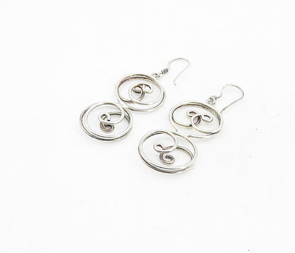 925 Sterling Silver  Vintage Shiny Open Spiral Swirl Dangle Earrings  EG4357
