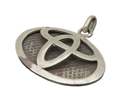 MIDDLE EAST 925 Sterling Silver  Vintage Shiny Oxidized Oval Pendant  PT18718
