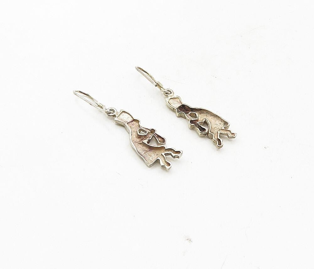 925 Sterling Silver  Vintage Petite Kokopelli Dancer Dangle Earrings  EG4893