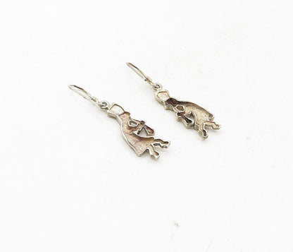 925 Sterling Silver  Vintage Petite Kokopelli Dancer Dangle Earrings  EG4893