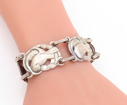 925 Sterling Silver Vintage Bracelet Antique Floral Cutout Parrot  BT11266