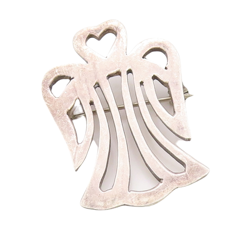 925 Sterling Silver Vintage Brooch Pin Cutout Love Angel With Wings  BP11244
