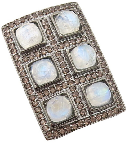 925 Sterling Silver Vintage Ring Rectangular Smoky Quartz Moonstone Sz 7 RG30800