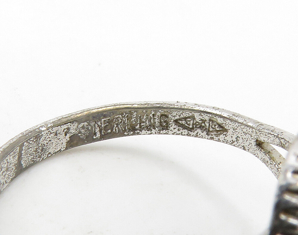 CLARK  COOMBS 925 Silver  Cabochon Cut White Cat's Eye Band Ring Sz 5  RG16270