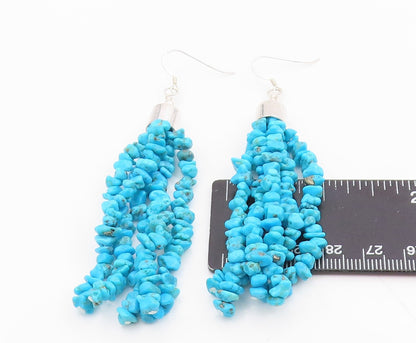 925 Sterling Silver Vintage Earrings Modernist Beaded Turquoise Dangle  EG14284