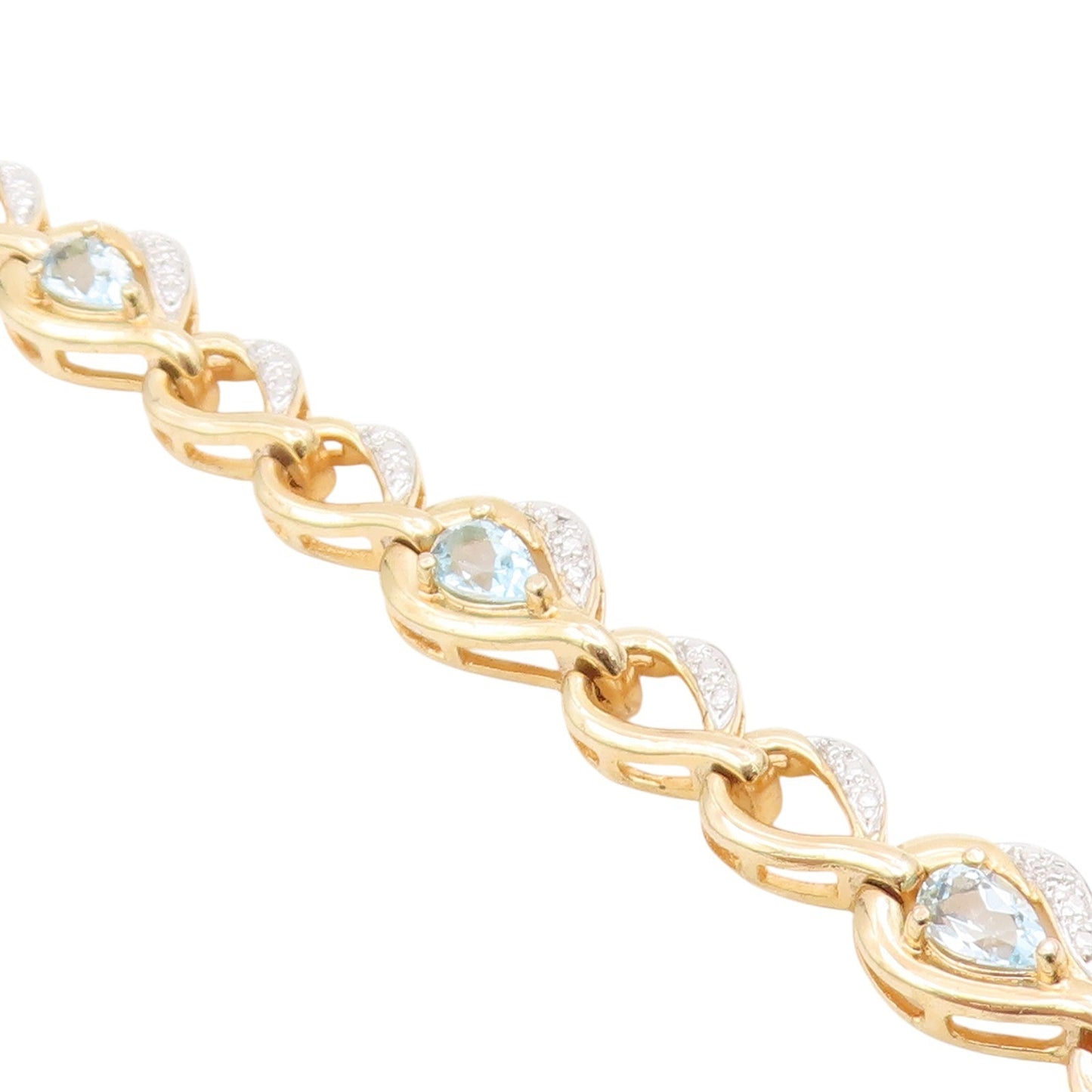 925 Sterling Silver Vintage Bracelet Gold Plated Pear Cut Blue Topaz  BT11598