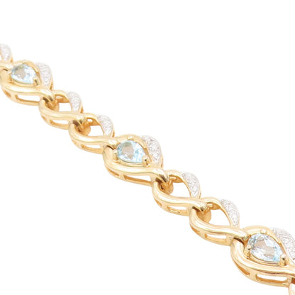 925 Sterling Silver Vintage Bracelet Gold Plated Pear Cut Blue Topaz  BT11598