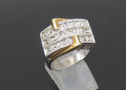 925 Silver  Vintage Sparkling Cubic Zirconia 2 Tone Band Ring Sz 9  RG20917