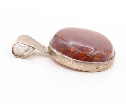 925 Sterling Silver Vintage Pendant Large Round Honey Amber  PT24162