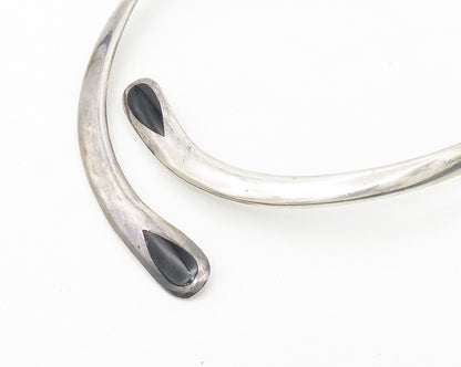 MEXICO 925 Sterling Silver  Vintage Inlaid Solid Collar Necklace  NE2927