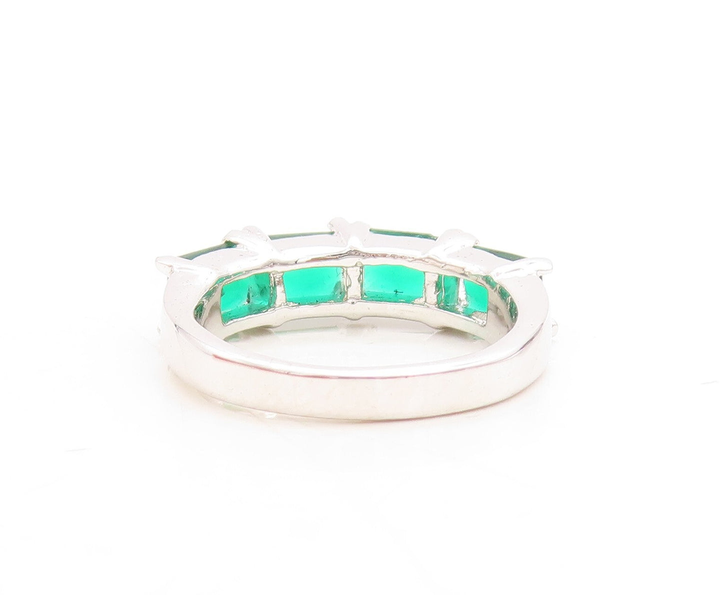 925 Sterling Silver Vintage Ring Rectangle Cut Green CZ Band  Sz 6  RG31528