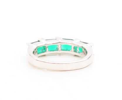 925 Sterling Silver Vintage Ring Rectangle Cut Green CZ Band  Sz 6  RG31528