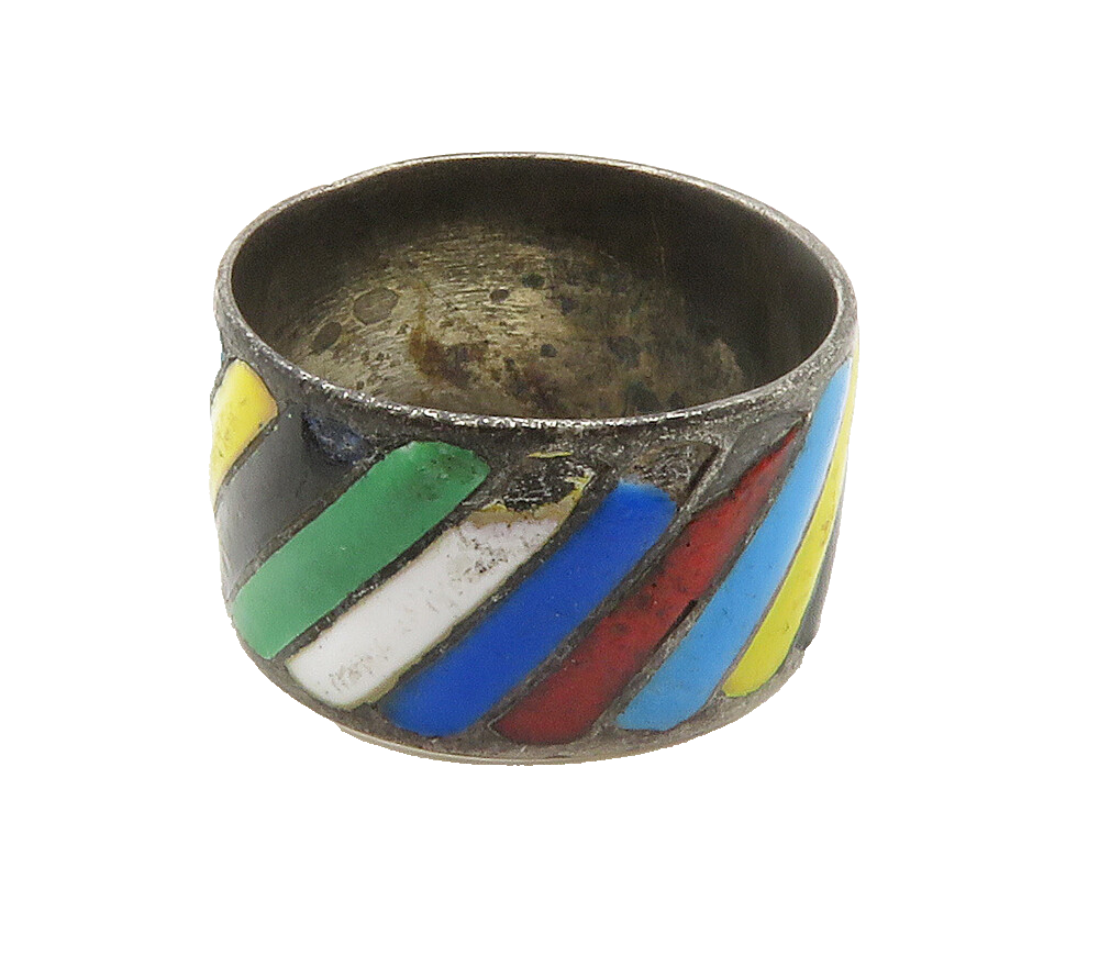 SIAM 925 Sterling Silver Vintage Enamel Slanted Stripes Band Ring Sz 6 RG15408