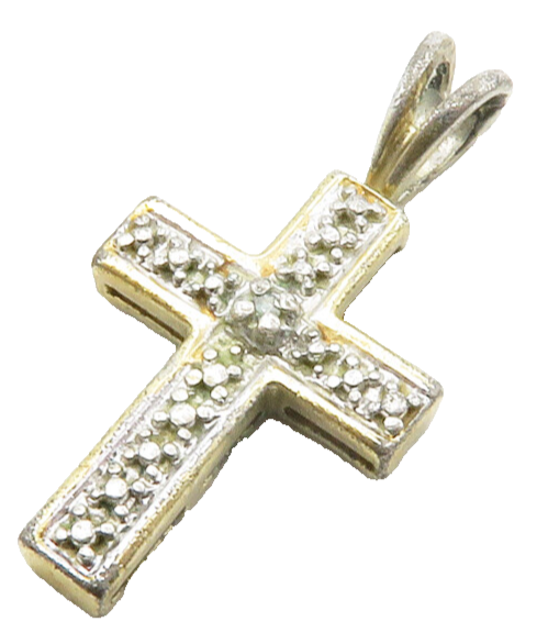 ROSS SIMON 925 Silver  Vintage Genuine Diamond Religious Cross Pendant PT10399