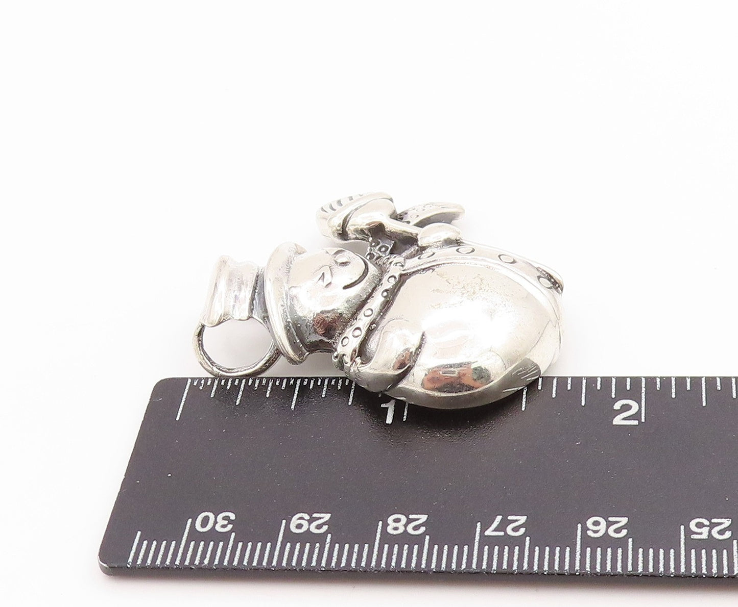 925 Sterling Silver Vintage Pendant Dark Tone Puffed Snowman   PT24439