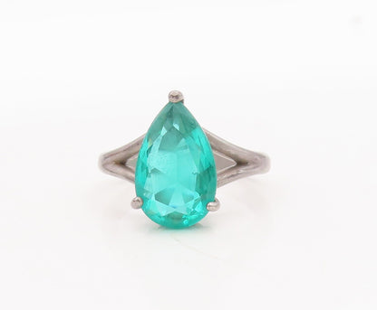 925 Sterling Silver Vintage Ring Minimalist Drop Cut Green CZ  Sz 7  RG29662
