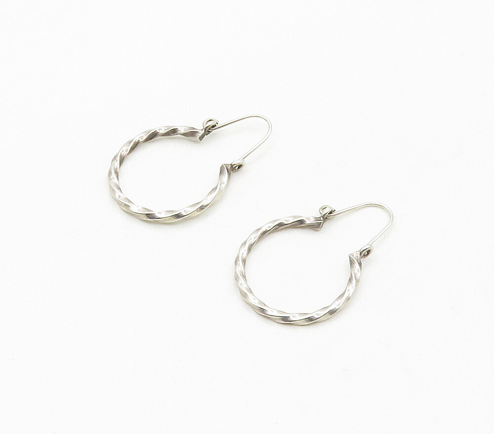 925 Sterling Silver  Petite Shiny Twist Round Hoop Earrings  EG8351