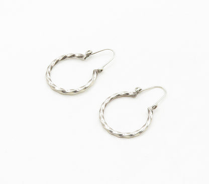 925 Sterling Silver  Petite Shiny Twist Round Hoop Earrings  EG8351