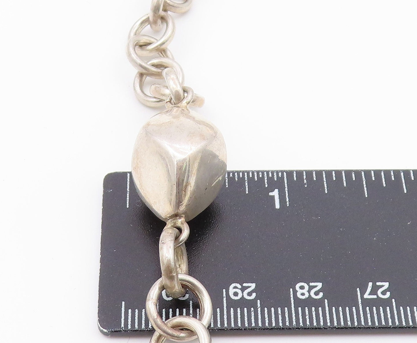 925 Silver  Vintage Hollow Cube Shape Abstract Rolo Chain Necklace  NE3885
