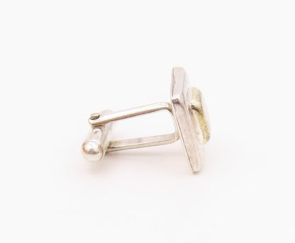 925 Sterling Silver  Vintage Shiny Two Tone Square Cuff Links  TR1683