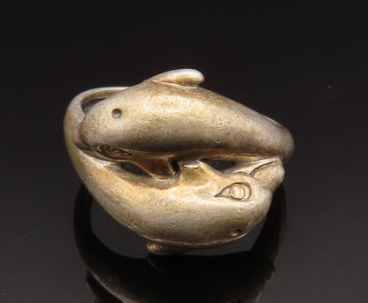 925 Sterling Silver   Vintage Double Dolphin Bypass Ring Sz 7  RG24687