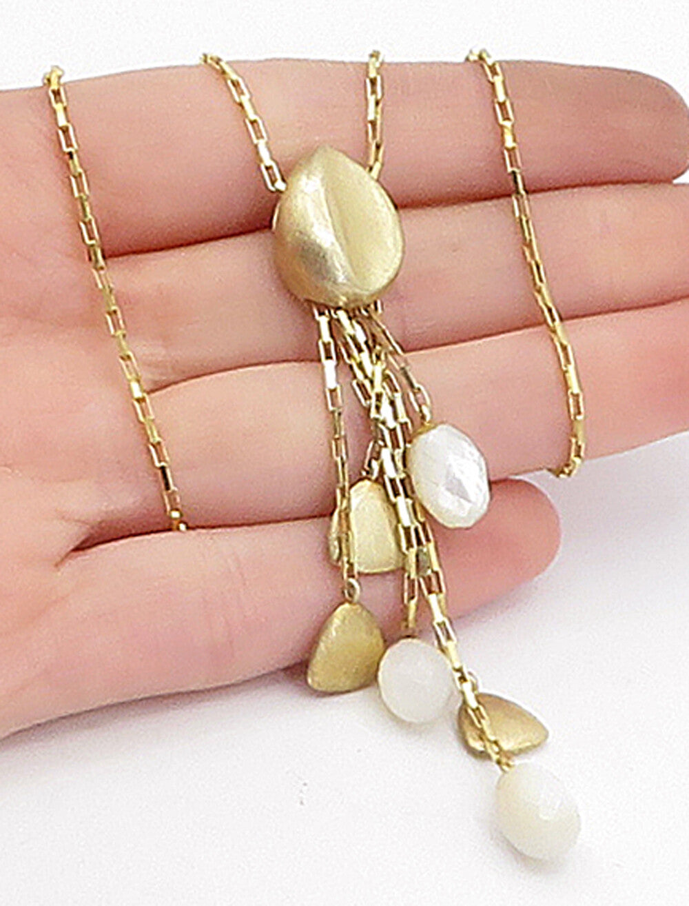 925 Sterling Silver  Mother Of Pearl Bead Gold Plated Chain Necklace  NE1141