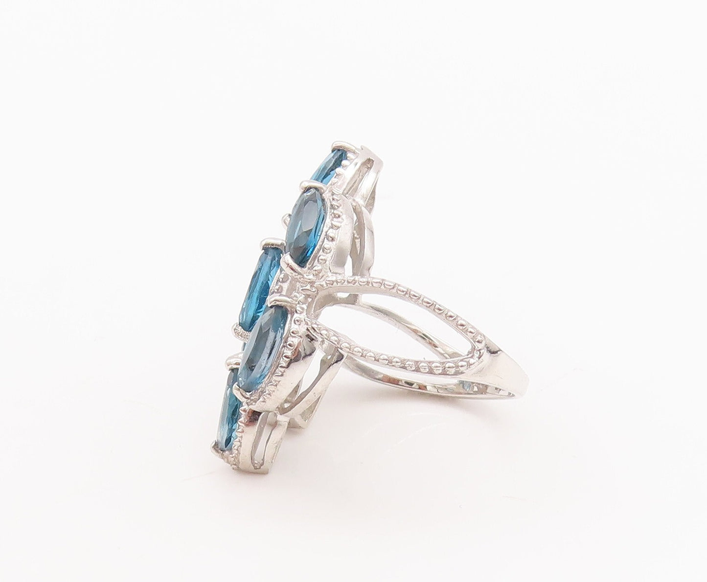 925 Sterling Silver Vintage Ring Marquise Cut Blue London Topaz  Sz 7.5 RG29620