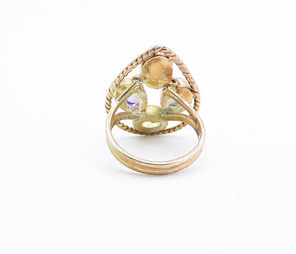 925 Silver  Amethyst Topaz & Mother Of Pearl Twist Cocktail Ring Sz 6  RG6579