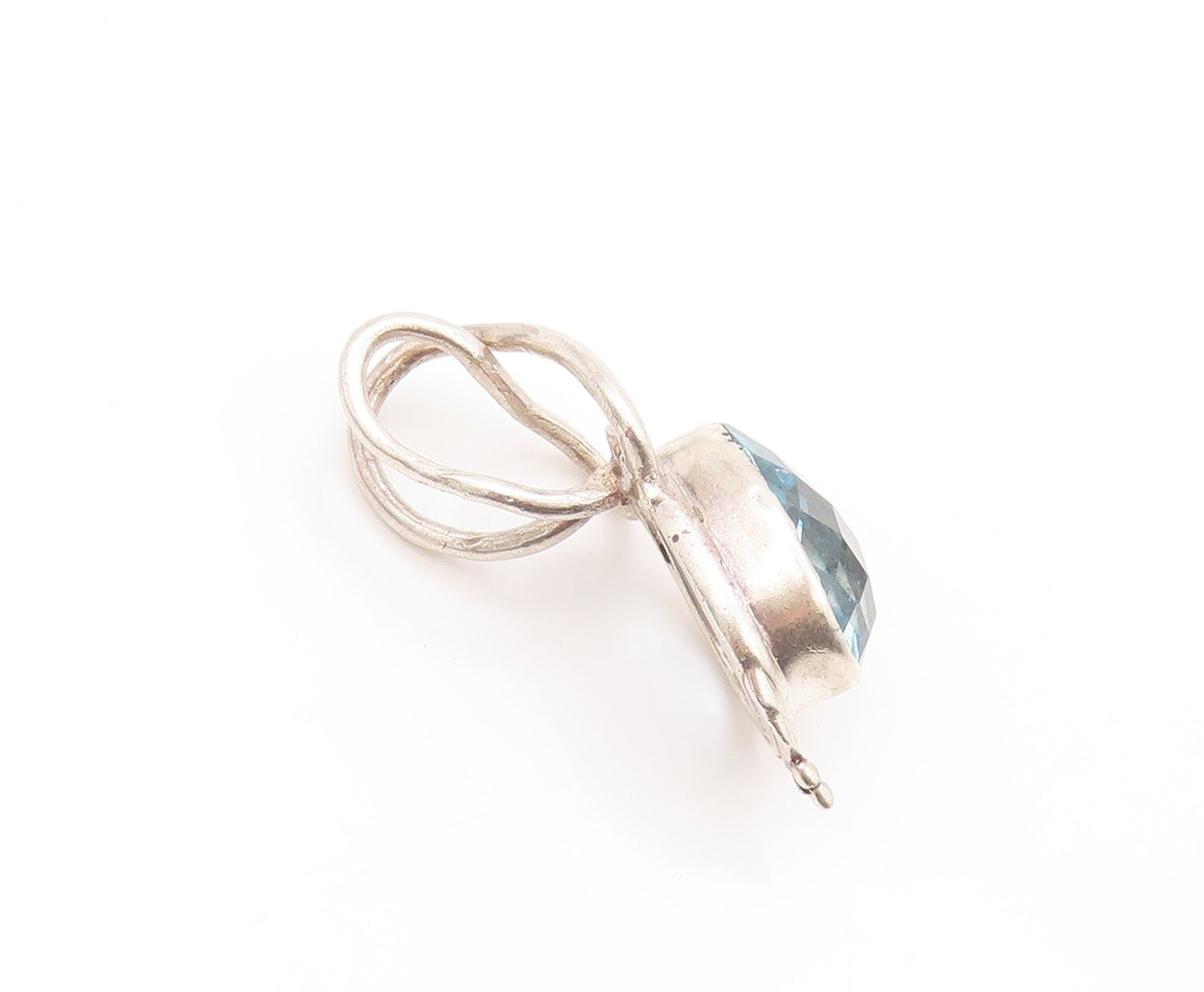 925 Sterling Silver Vintage Pendant Modernist Drop Cut Blue Topaz  PT23959