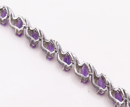 925 Sterling Silver Vintage Bracelet Swirly Carved Oval Cut Amethyst  BT10871