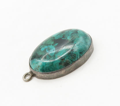 925 Sterling Silver  Vintage Cabochon Cut Chrysocolla Oval Pendant  PT12971