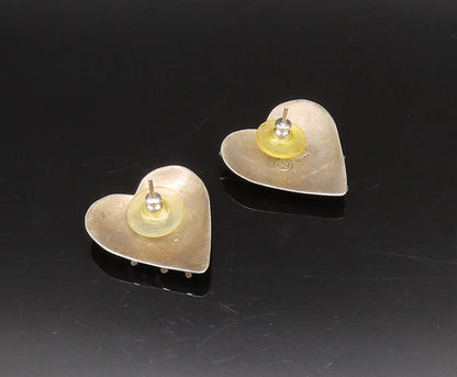 925 Sterling Silver  Vintage 3D Lines With Love Heart Earrings  EG12261