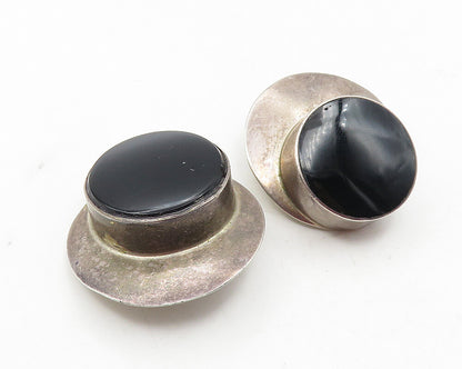 MEXICO 925 Sterling Silver  Vintage Black Onyx Non Pierce Drop Earrings EG5937