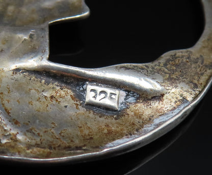 925 Sterling Silver Vintage Open Circle Lady With Floral Hat Brooch Pin BP9757