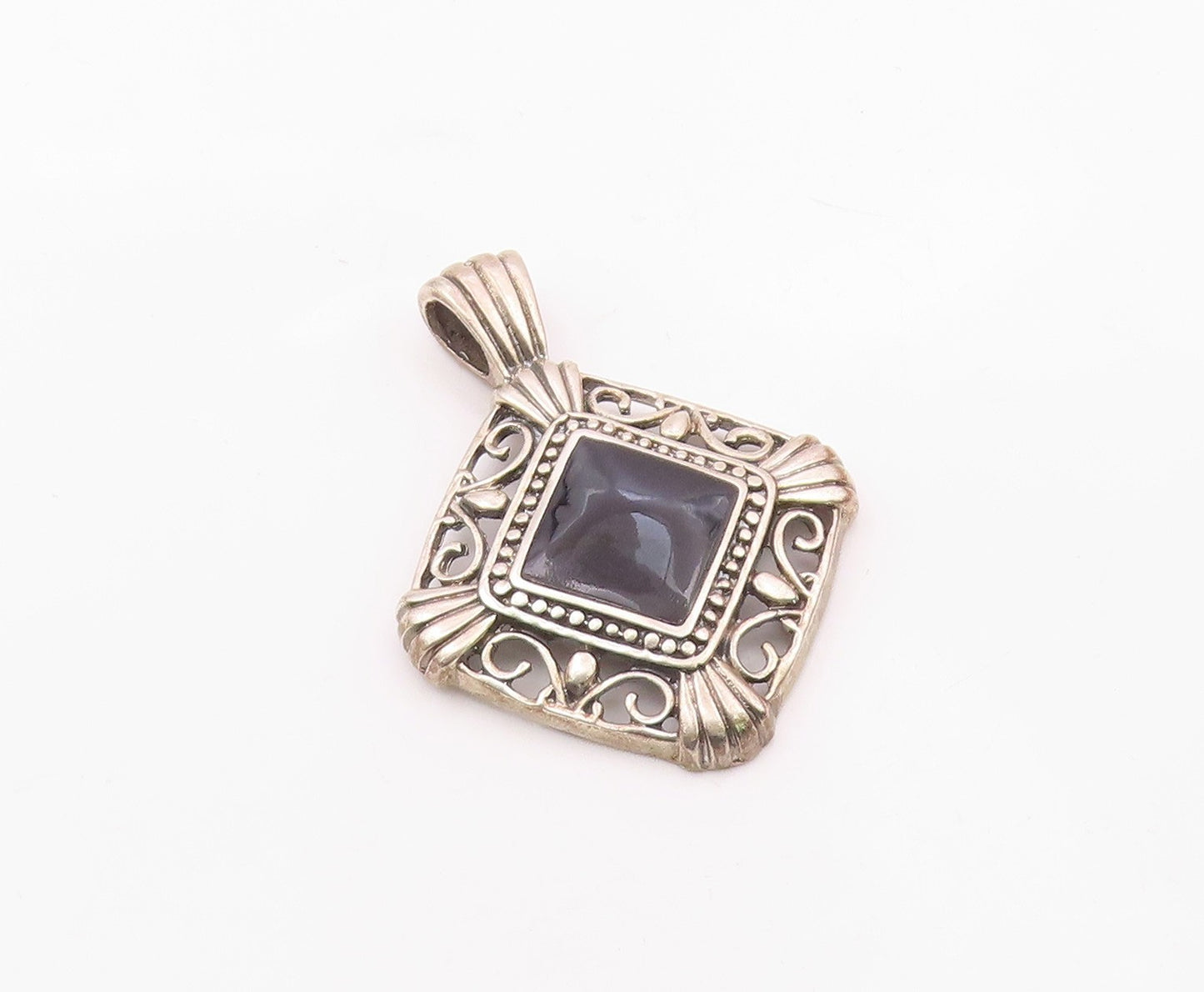 MEXICO 925 Sterling Silver  Vintage Black Onyx Swirl Border Pendant  PT11969