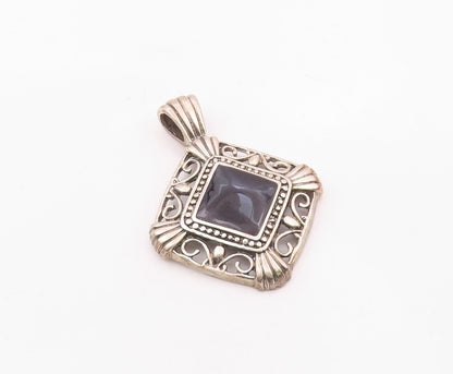 MEXICO 925 Sterling Silver  Vintage Black Onyx Swirl Border Pendant  PT11969