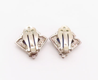925 Sterling Silver Vintage Earrings CAROL FELLY Lapis Lazuli Clip Back  EG13622