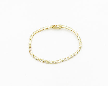 925 Sterling Silver  Shiny Cubic Zirconia Gold Plated Tennis Bracelet  BT7374