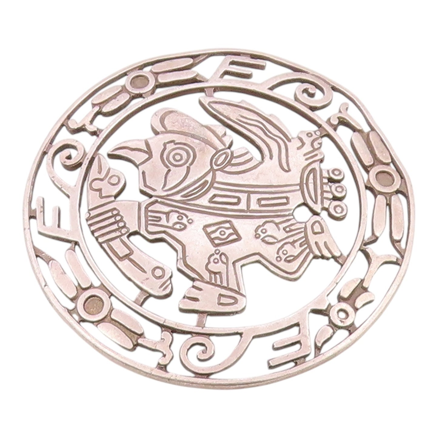 925 Sterling Silver  Vintage Bird Warrior Etched Detail Brooch Pin  BP5718