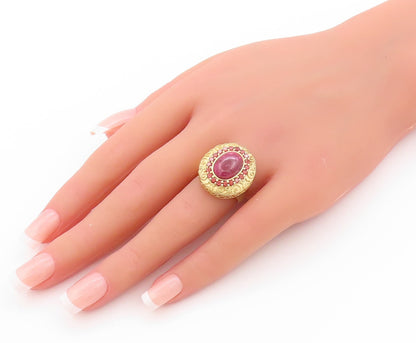 925 Sterling Silver Vintage Ring Gold Plated Oval Ruby & Garnet  Sz 5.5  RG32557