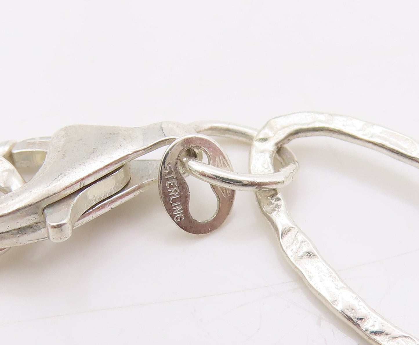 925 Sterling Silver Vintage Necklace Hammered Oval Linked Hoops Chain  NE4625