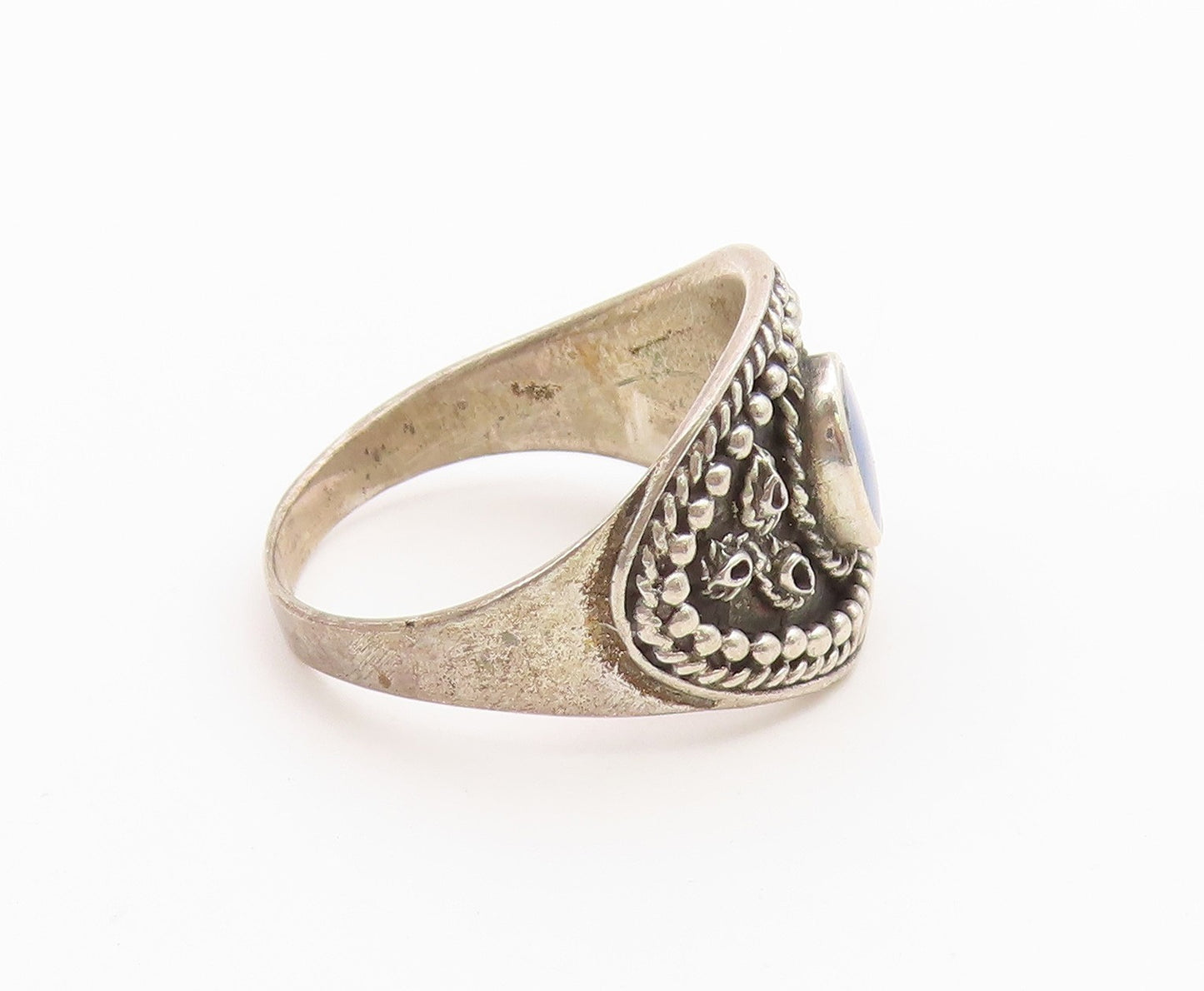925 Sterling Silver Vintage Ring Lapis Lazuli Twisted Rope Band  Sz 9  RG36733
