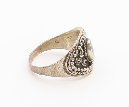 925 Sterling Silver Vintage Ring Lapis Lazuli Twisted Rope Band  Sz 9  RG36733