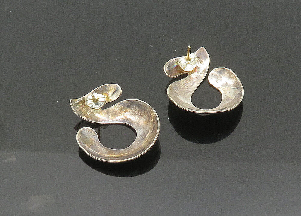925 Sterling Silver & 14K GOLD  Vintage Dark Tone Round Drop Earrings  EG10409