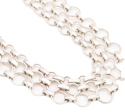 925 Sterling Silver Vintage Necklace Cutout Triple Ring Linked Chains  NE4290