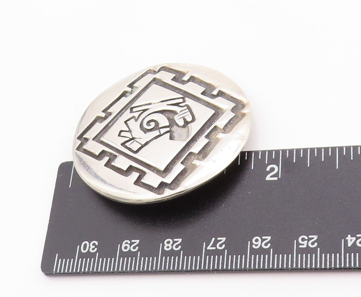 925 Sterling Silver Vintage Brooch Ancient Etched Geometric Maze Design  BP11835