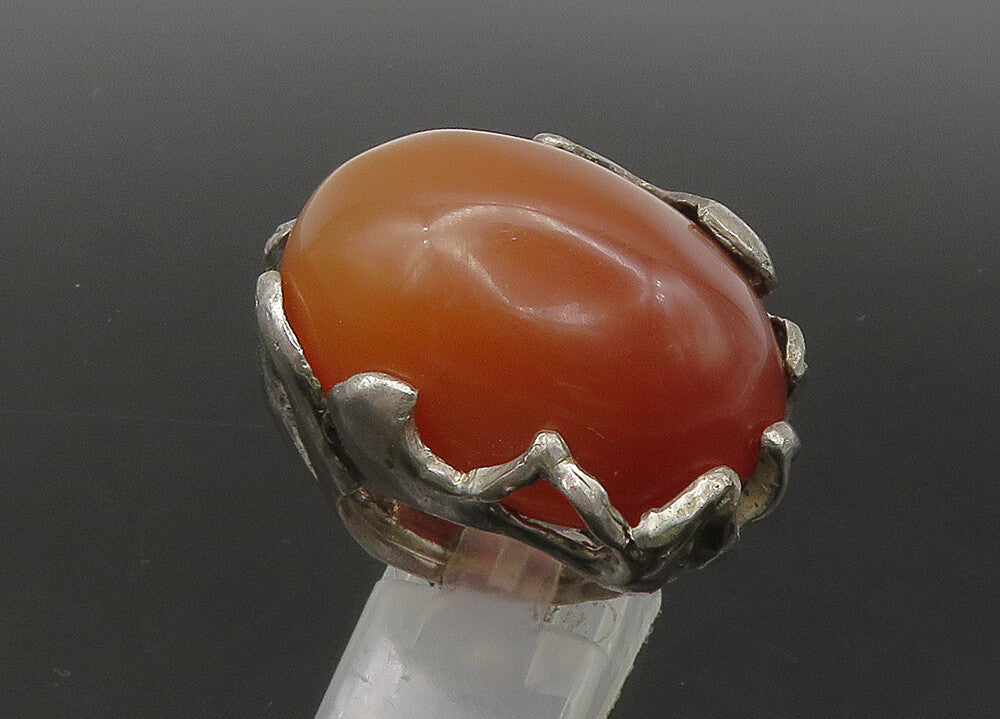 925 Sterling Silver  Vintage Carnelian Sculpted Cocktail Ring Sz 5.5  RG22082