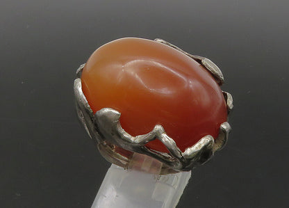 925 Sterling Silver  Vintage Carnelian Sculpted Cocktail Ring Sz 5.5  RG22082